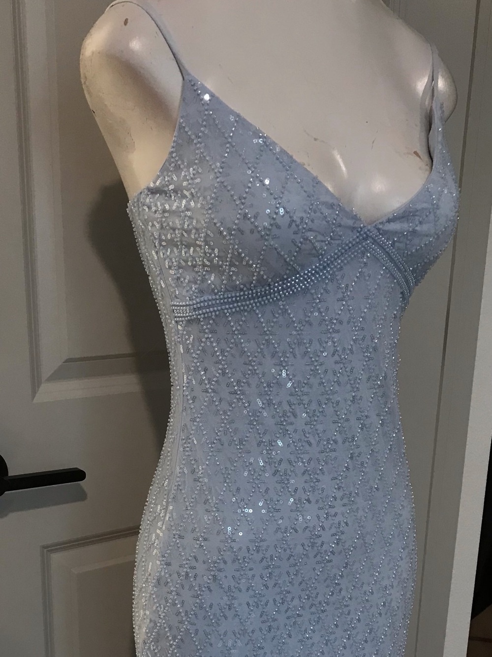 NWT- Windsor Beaded Spaghetti Strap Evening Dress in Light Blue